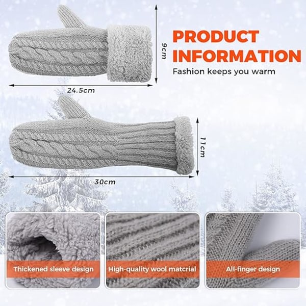 (Grå) Mittens Kvinner, Damer Tykk Fleece Foret Isolerte Varme Kn