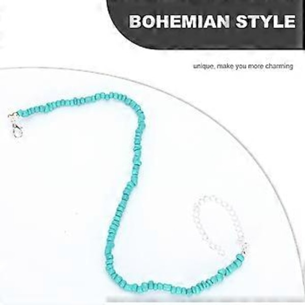 1 stk. Boheme Kort Halskæde Håndlavet Halsblonde Mode Universal Perlehalskæde til Kvinde Dame Pige (Himmelblå)