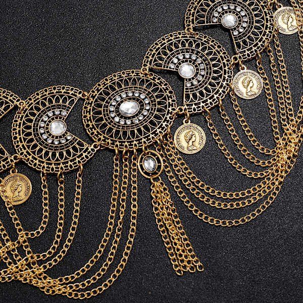Boho Mynt Magekedja Rhinestone Midjekedjor Dans Sommar Kroppssmycke