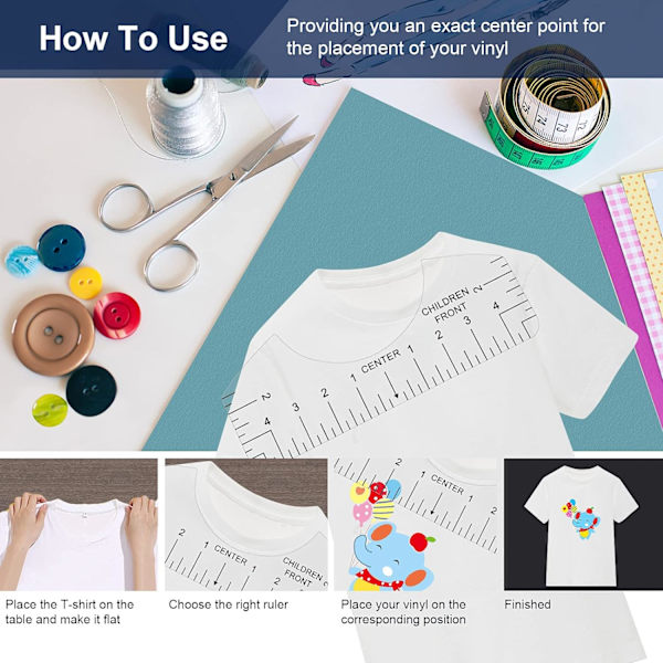 T-shirt lineal guide, 8 stykker høj præcision T-shirt justering lineal