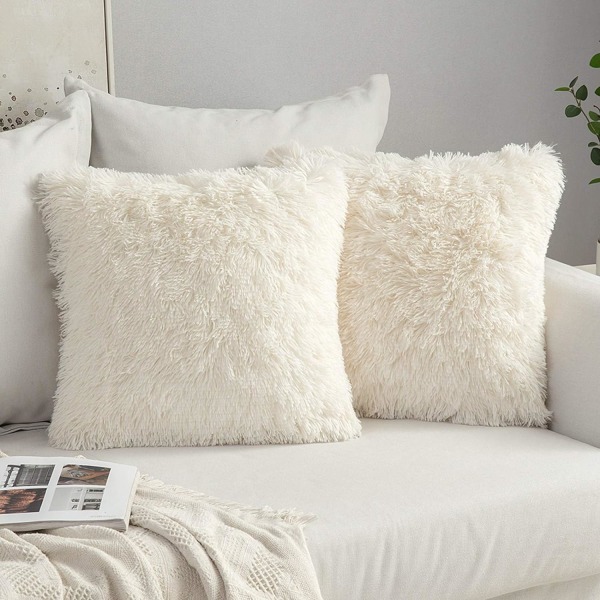 2 pack Faux Fur Cushion Covers Fluffy Throw Pillow Case Soft Deco