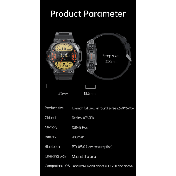 Smartwatch K56PRO - Tre-bevis opkald, smart ur, musik, vejr 1.3