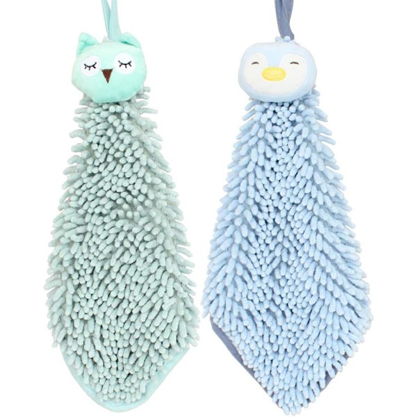2-pack söta chenille mjuka hängande handdukar roliga uggla pingvin A