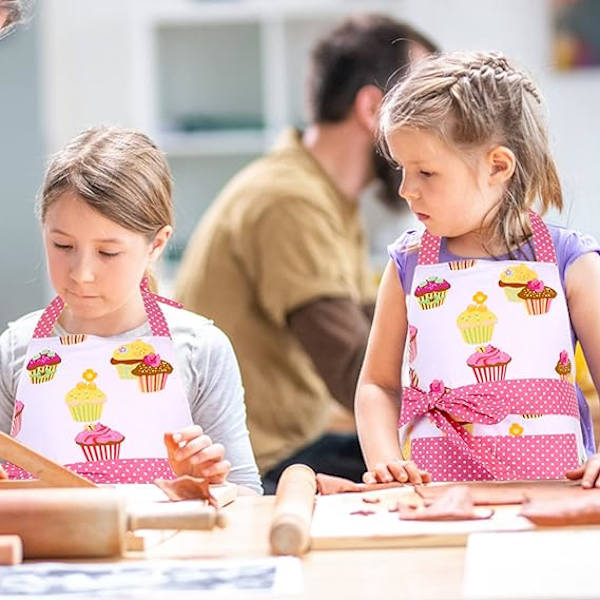 Bomuldsforklæder til voksne piger (Pink), Cupcake-mønstret forklæde til