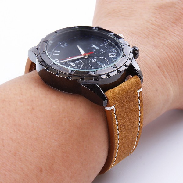 Gul brun äkta läder klockarmband 20mm snabbkoppling rep
