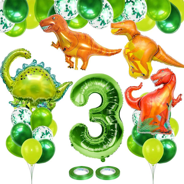 4 års födelsedag Dino-ballonger, 100 cm 4 gigantiska nummerfolieballonger