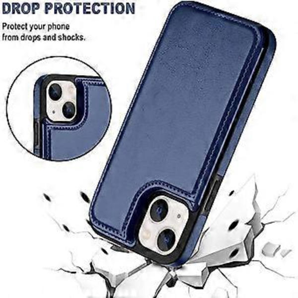 Designet til iPhone 13 Wallet Case, blødt PU læder kortholder etui med støttefod slankt flip cover til iPhone 13 6.1 tommer (blå)