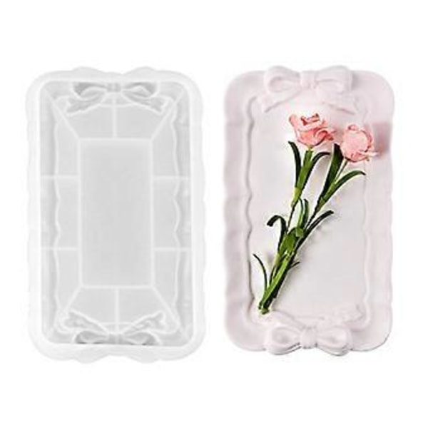 Bowknot Opbevaringsbakke Ler Silikoneform Smykkeudstilling Epoxy Resin Forme Rundt Lys Kop Coaster Gipsforme 3
