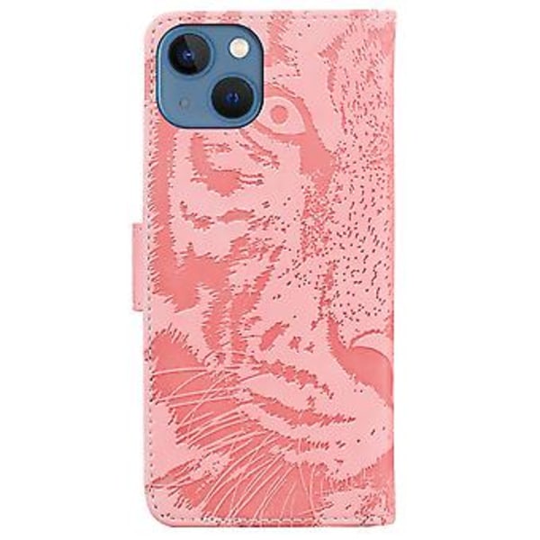 Tiger Präglat Läderfodral För iPhone 14 Pink