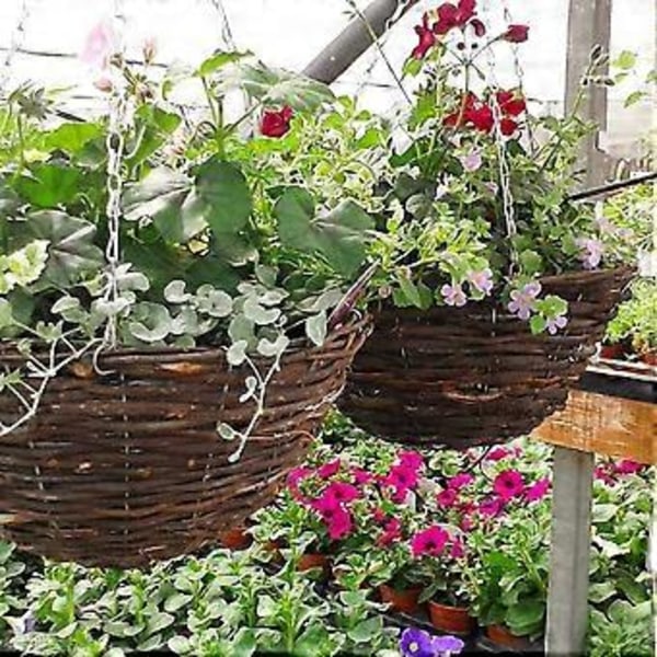 2 st 30cm Hängande Blomkruka Handgjord Rotting Planteringskorg Hängande Korg för Hem Balkong Dekoration