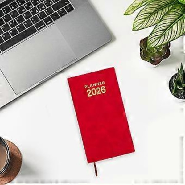 Kompakt A6 Daglig Planlægningsjournal Bærbar Lomme Notesbog med PU Læderbetræk 2026 Lommeplanlægger Kompakt Ugentlig Kalender Notesbog