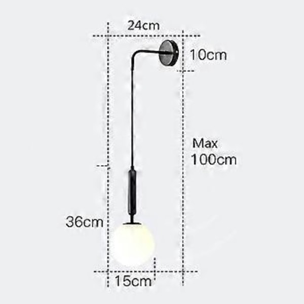 Modern vägglampa med E27 hängande glasskärm, Nordisk minimalistisk sänglampa för vardagsrum, sovrum, hall (svart bla