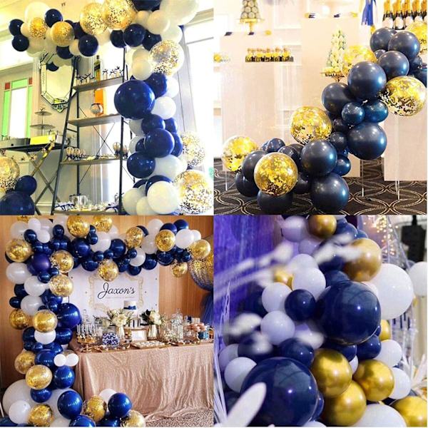 60 st ballonger set, 12 tum marinblå ballonger guld Metallic B