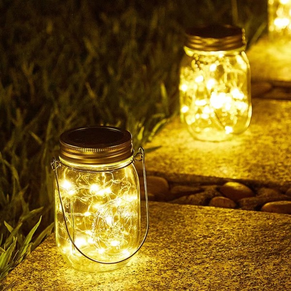 Solcellslykta i glasburk | 3 stycken | 20 LED-lampor | Bords- eller