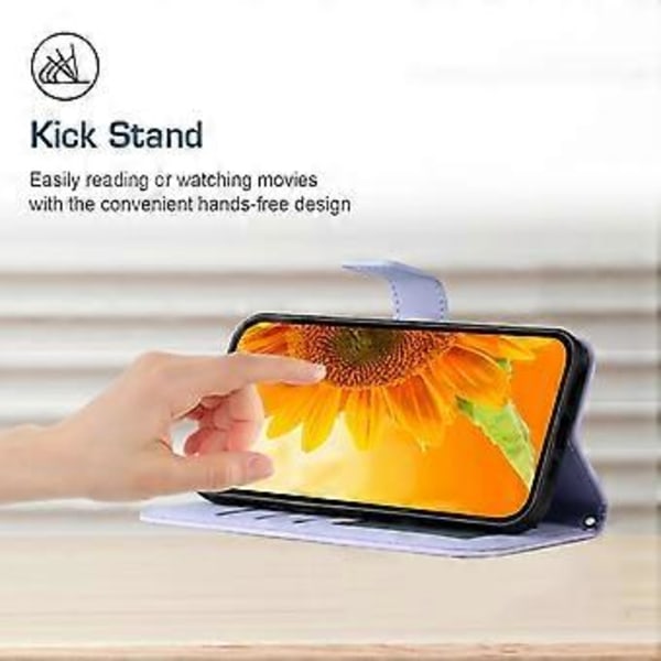 Oppo A58 4G lompakkokotelo, auringonkukkakuvio, jalustallinen nahkakotelo ja ranneke Style B