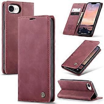 För iPhone 16e Plånboksfodral CASEME 013 Serie PU Läder Telefonskal Ställ Red