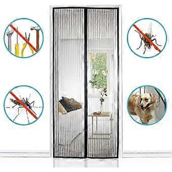 Magnetisk fluenet dør 80*210 cm, magnetiske gardiner kan nemt fastgøres og samles uden boring (80*210 sort) black 80*210