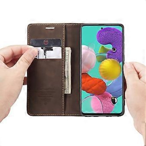 Multifunktionellt horisontellt flip-läderfodral för Galaxy A51 Coffee