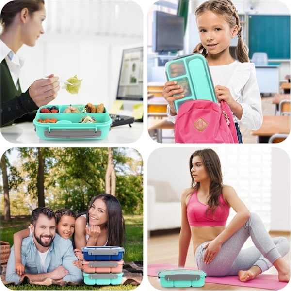 Lunsjboks for voksne, lunsjboks for barn, lunsjboks for voksne/barn/studenter, 1300ML-5 roms bentoboks (grønn)
