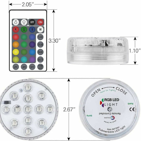Nedsænkelig LED-lys 2-pak 13 LED RGB Dekorative LED Nedsænkelige