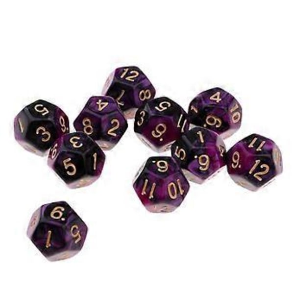 Pöytäpeli 10kpl / setti Nopat D12 D&D Gem 18mm (Violetti+Musta) Purple+Black