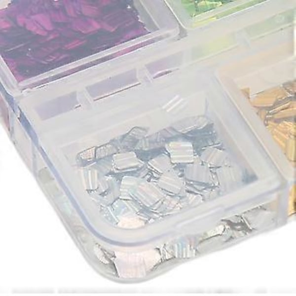 Fyrkantiga Nagelpaljetter 6 Fack Blandade Laserfärgglada Fyrkantiga Nagelkonst Glitter för DIY Nagelkonstdekoration