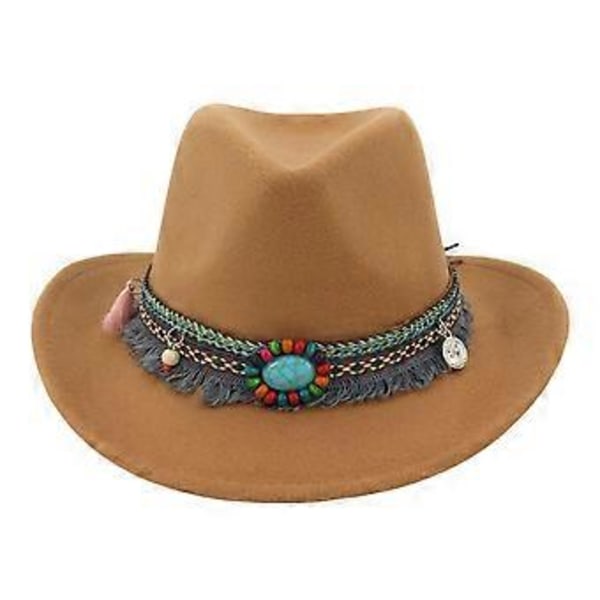 Casual Unisex Vuxen Cowboyhatt Fedorahattar Solhatt Jazz Top Hatt Kostym för Strand (Ljusbrun)