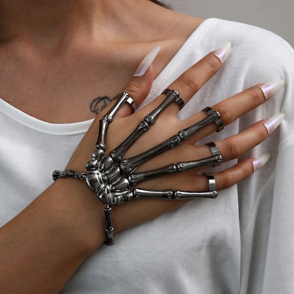 1 st svart Halloween-armband Skelett Hand Armband med Ringar Vi