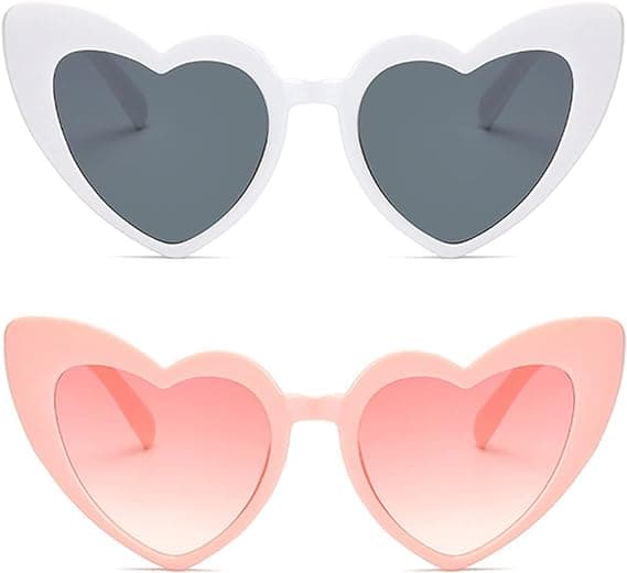 2 stk. hjerteformede solbriller (pink, hvid) til kvinders vi
