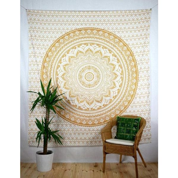 Keltainen Mandala Boheemi Jooga Matto Intialainen Seinävaate - 180*230cm