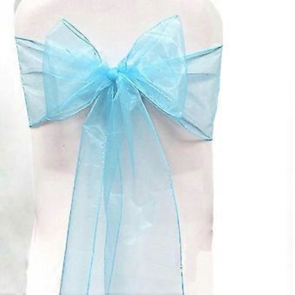 Organza Stolsöverdrag Bred Tyll Rosett Band Båge Bröllopsfest Light Blue 50 Pcs