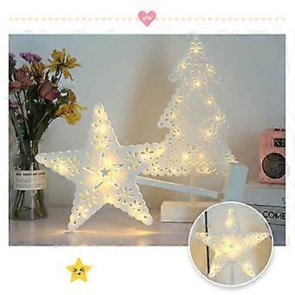 LED-joulukuusi pöytälamppu - 60 x 45 cm - Paristoilla toimiva 10 lämpimän valkoisen LED:n kanssa - Pöytävalaisin ikkunan koristeeksi tähti