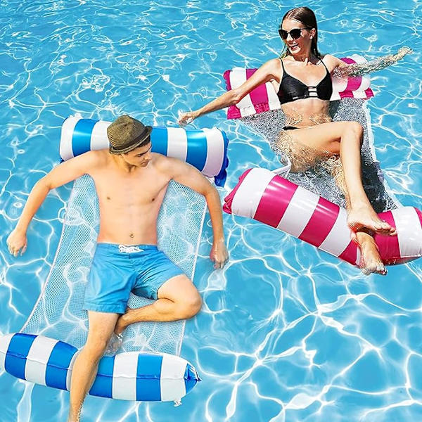 1 stk flytende vippeflyt vann hengekøye bøye basseng solseng oppblåsbar madrass for voksne strandfest ferie (rød)