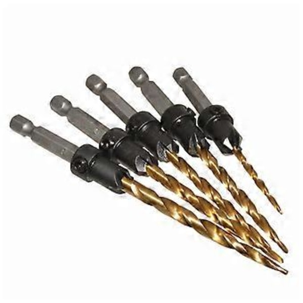 5 st Höghastighetsstål Träbearbetning Försänkare Borr Set Passar för /Plast /Metall 7/64\" ；9/64\"；11/64\"；3/16\"；7/32\"