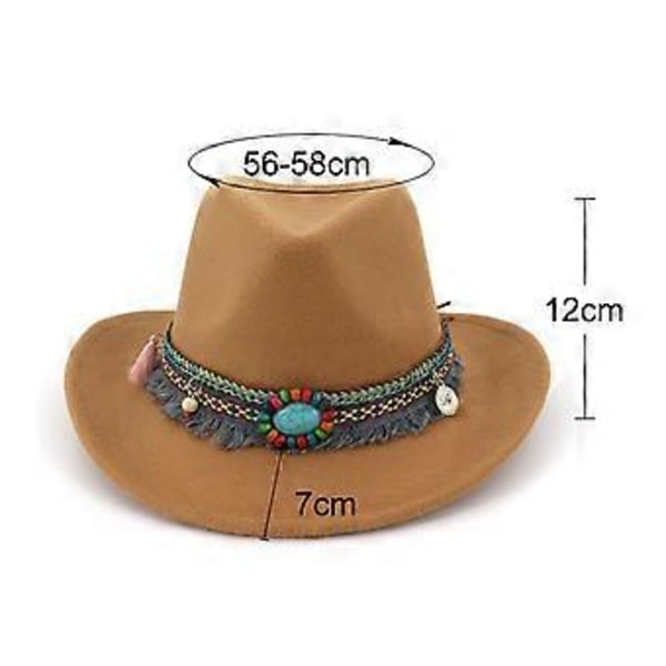 Casual Unisex Vuxen Cowboyhatt Fedorahattar Solhatt Jazz Top Hatt Kostym för Strand (Ljusbrun)