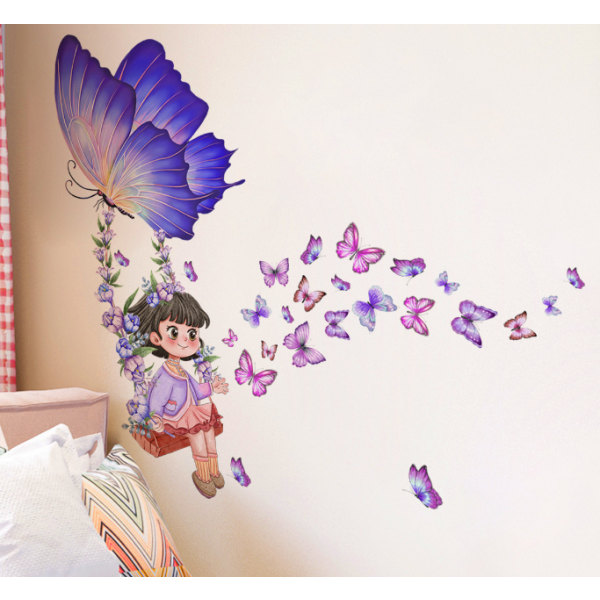 Swing Girl Butterfly Väggdekal Papper Vardagsrum Sovrum Själv annons