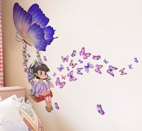 Swing Girl Butterfly Wall Decal Papper Vardagsrum Sovrum Självhäftande