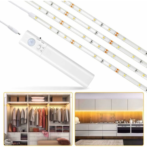 Skaplys, 30LED 1M nattlys båndlys, bevegelsessensorlampe for skap/skap/skap trapp/gang/garderobe, batteridrevet (100cm)