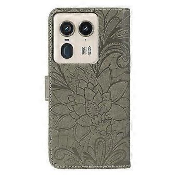 För Motorola Edge 50 Ultra 5G Fodral Spetsblommor PU Läder Flip Plånbok Telefonskal Grey