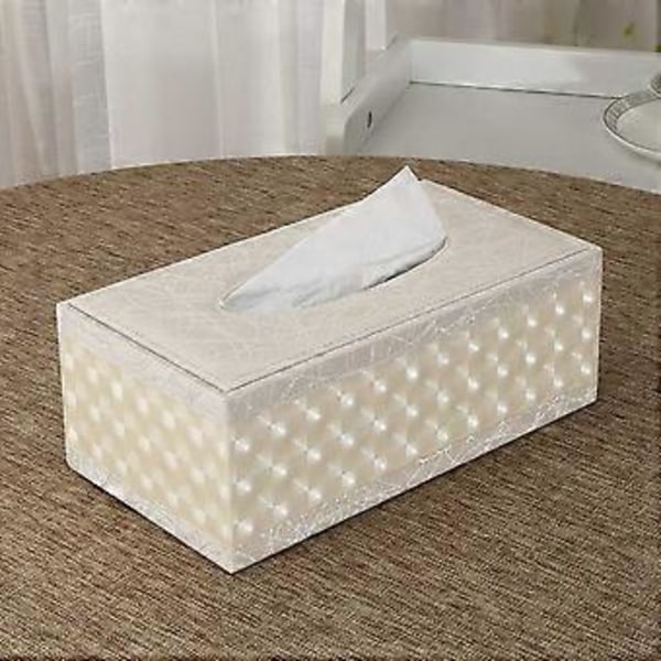 Rektangulär PU-läder Kosmetisk Pappersbox Tissue Kosmetisk Pappersbox Servetthållare för Hem Kontor Bil - Beige