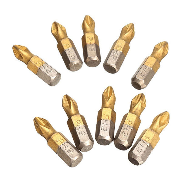 PH2 10 kpl Titaaninen Phillips-poranterä 1/4\" varsi 25mm pituus Ei-liukuva