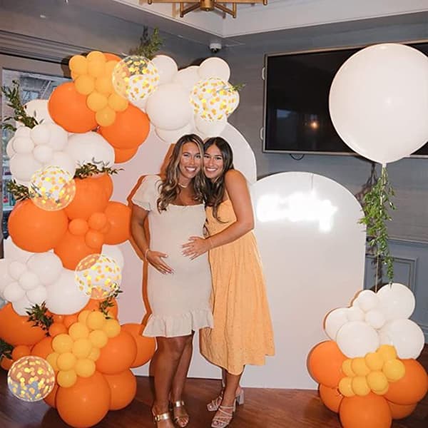 Orange og gul ballonbue krans sæt, 113 matte orange hvide ba