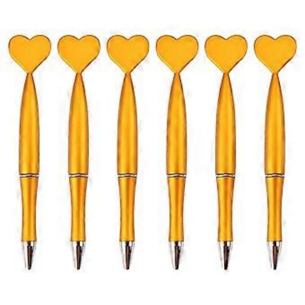 6 stk. 1,0 mm sorte kuglepenne Journalføringspenne Glatte skrivepenne Hjerteformede bryllupspenne Papirvarer guld gold