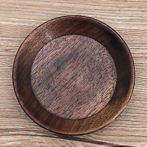 Solid mørk farve træ frugtbakke rund mad serveringsbakke te dessert kage fad tallerken (10,5 cm)