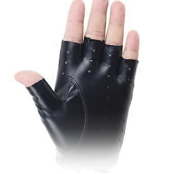 Sport Halvfingerhandske Fiskehandske för Män Kvinnor Tonåring Utomhus Körning Motorcykel PU Läder Cykel Fingerlös Handske Svart Black