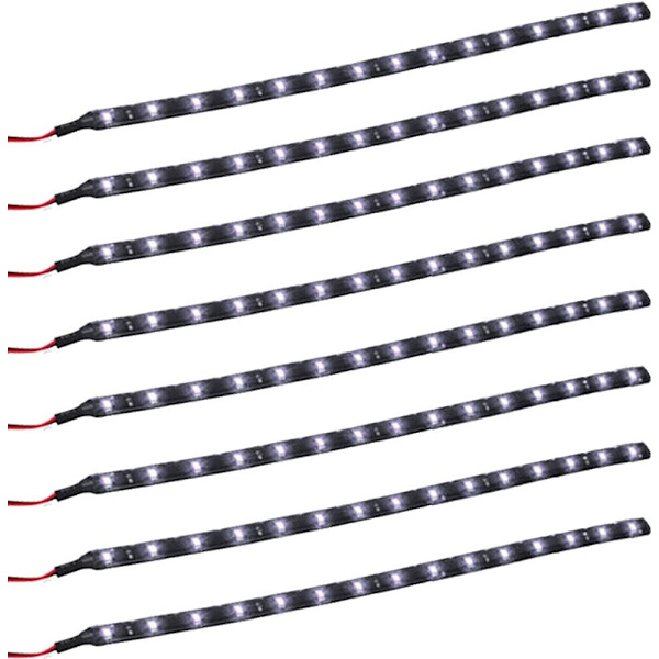 8 x Fleksibel Stribelys Hvidt Lys Vandafvisende 30cm 15 LED 12V