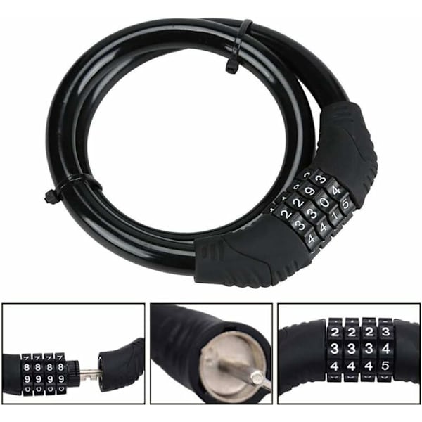 Cykellås, Justerbart Cykellås 4-siffrig Smart Kod 60cm x 11mm Kabel Anti-stöldhänglås Cykellås för Cyklar Scooter Motorcyklar Grind Cykelbarnvagnar och Annan Utrustning,V