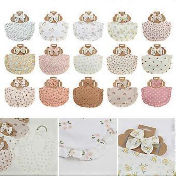 Baby Bib til Tandfrembrud Åndbar Savle Bib Bomuld Gylpeklud Flæse Snap Bib Nyfødt Sløjfe Hårbånd Spisehåndklæde SÆT3 SET3