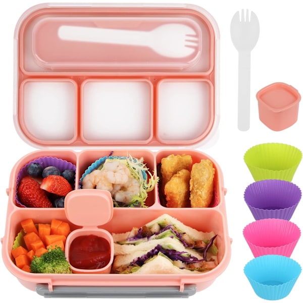 Lunchbox för vuxna, lunchbox för barn, lunchbox för vuxna/barn/studenter, 1300ML-5 fack bentobox (rosa)