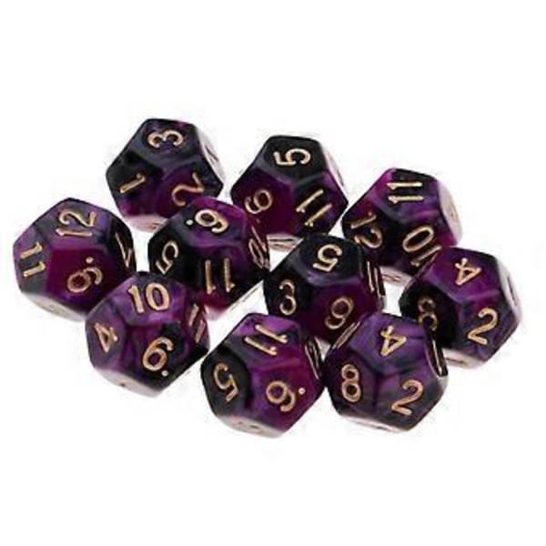 Pöytäpeli 10kpl / setti Nopat D12 D&D Gem 18mm (Violetti+Musta) Purple+Black